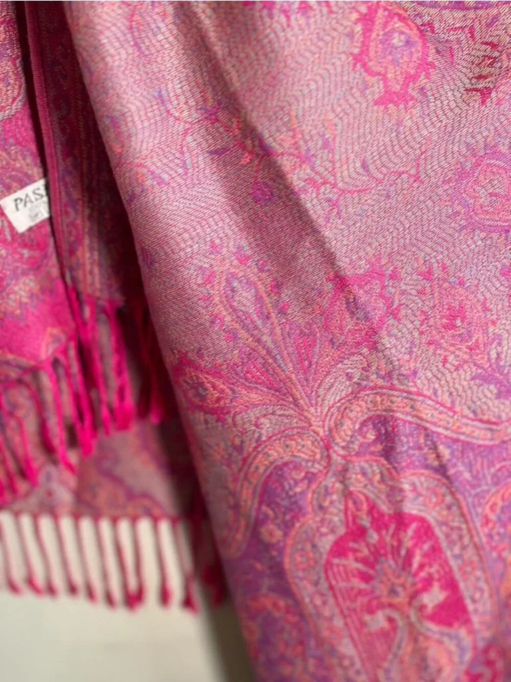 Colorful Floral Tassel Wrap Pink Scarf Paisley Shawl‎ Boho Indie Preppy Resort